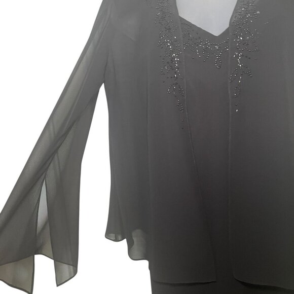 Xscape Petite Black Beaded Gown with Sheer Jacket – Size 6P – NWT - Picture 2 of 11